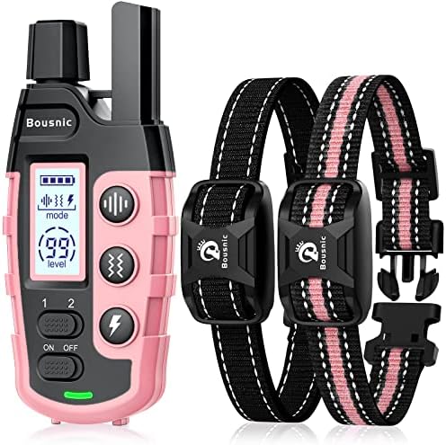 BOUSNIC Dog Shock Collar 2 Dogs (5-120Lbs) - 3300 ft Waterproof Training Collar for Dogs Large Medium Small with Rechargeable Remote, Beep (1-8) Vibration (1-16) and Humane Shock (1-99) Modes
