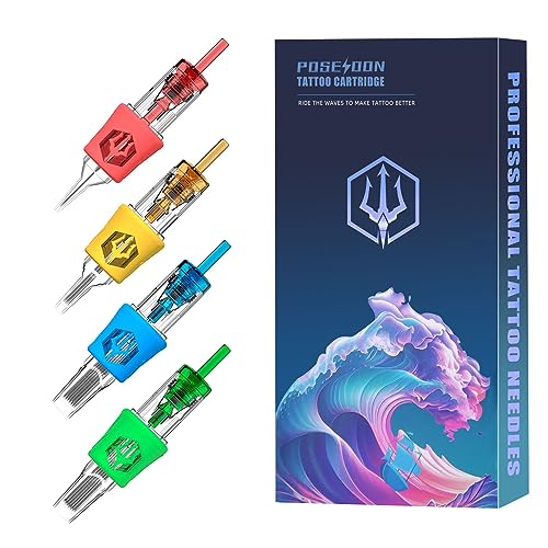 POSEIDON Tattoo Cartridges Needles 20PCS Tattoo Needles with Membrane Safety Cartridges Disposable # 12 Standard Curved/Round Magnum Tattoo Needle for Tattoo Pen（1205RM）
