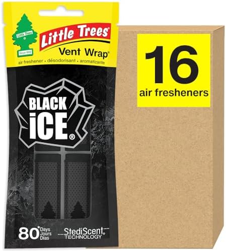 LITTLE TREES Car Air Freshener. Vent Wrap Provides Long-Lasting Scent, Slip on Vent Blade. Black Ice, 16 Air Fresheners