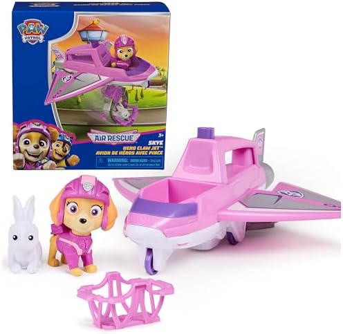 Paw Patrol: Air Rescue Skye Action Figure & Hero Claw Jet Plane with Retractable Claw, Rescue Basket & Bunny, Kids Toys for Boys & Girls Ages 3+