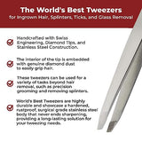 World's Best Tweezers Diamond Tip Tweezer - Diamond Coated Slant Tip Precision Eyebrow Tweezer, Facial & Ingrown Hair Remover - Perfectly Aligned - Grabs Hair From The Root - Stainless Steel