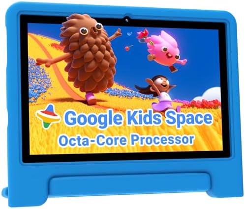 Kids Tablet 10 inch, Upgraded Android 14 Tablet for Kids Ages 3-12, Octa-Core Tablets with Case, 64GB Storage(TF Expand 1TB), Pre-Installed Google Kids Space, Parental Control (Sea Blue)