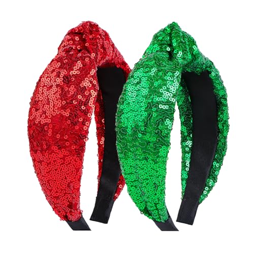Christmas Knot Headbands for Women Red Sequins Hairband Wide Glitter Headband Girls Christmas Sparkle Headband Green Fashion Hair Accessories