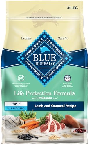 Blue Buffalo Life Protection Formula Puppy Dry Dog Food with DHA and ARA, Made with Natural Ingredients, Lamb & Oatmeal Recipe, 34-lb Bag