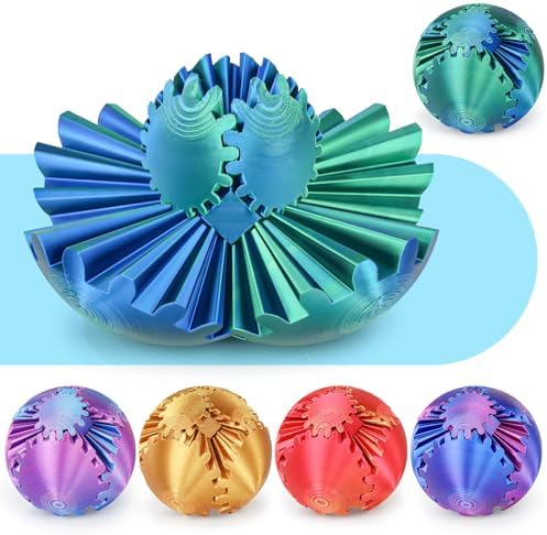 Gear Ball 3D Printed Spin Ball or Cube Fidget Toy,Gear Sphere Fidget Toy,Fidget Ball Gear Toy for Stress and Anxiety Relief, Stress Ball GearSphere Desk Toy for Adults & Kids (Blue Green, 3.1 Inch)