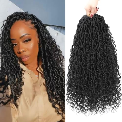 Goddess Locs Crochet Hair 18inch,9 Pakcs Boho Locs Crochet Hair,Faux Locs Crochet Hair for Black Women,Soft Locs With Curly Ends Pre Looped Crochet Braids(18inch(pack of 9),1B#)