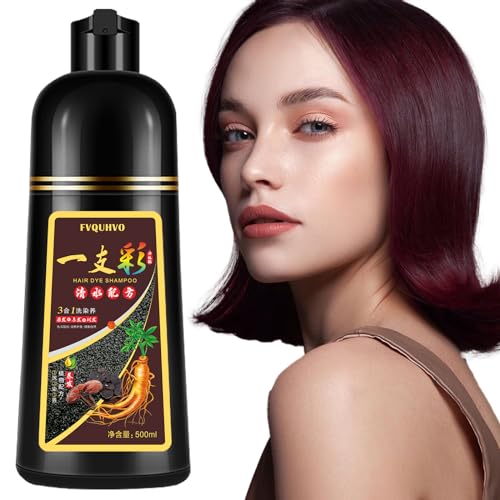 Dark Wine Red Hair Dye Shampoo 3 in 1 for Men Women, Natural Burgundy Hair Color Shampoo for 100% Gray Coverage, Instant Hair Colors in 10-15 mins, Hair Dye Shampoo 16.9 Fl Oz (Dark Wine Red)