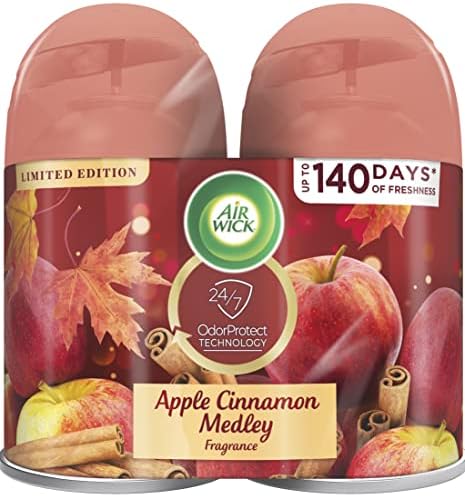 Air Wick Automatic Air Freshener Spray Refill, 2ct, Apple Cinnamon, Odor Neutralization, Essential Oils