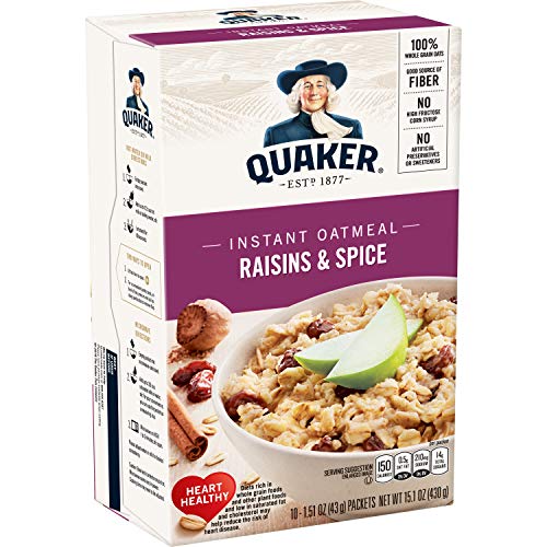 Quaker Instant Oatmeal Raisin& Spice, 10-Count 1.51oz Packets (Pack of 4) by Quaker Oatmeal [Foods]