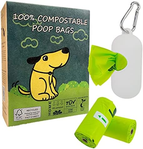 60 Count Compostable Dog Poop Bags, Extra Thick, Leak Proof, Unscented, Eco-Friendly, 9 x 13 Inches