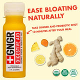 +GNGR Digestive Aid Organic Ginger Shots with Probiotics, Gut Health, Liver Cleanse, Bloating Relief, Detox Immunity Shots with Ginger Juice, Turmeric Root, Black Pepper. USDA (2 Oz, Pack of 12)