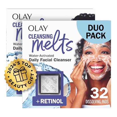 Olay Cleansing Melts + Retinol Face Cleanser, 64 ct. total (2 x 32 ct.), Water-Activated Face Wash to Clean, Tone, and Refresh