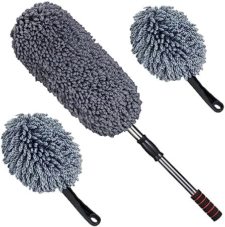 3 Pack Large Microfiber Car Duster Exterior Scratch Free with Extendable, Car Duster Interior Multipurpose dust Cleaning