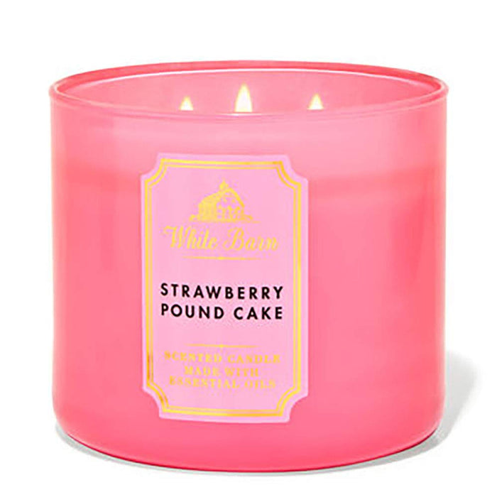 White Barn Strawberry Pound Cake Scented Candle Made W Essential Oils 14.5 Oz w Burn Time of 25-45 Hours