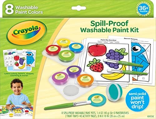 Crayola Spill Proof Paint Set (8ct), Washable Toddler Paint Kit, Includes Brushes, Pots, Activity Pages, Toddler Gift, Ages 3+
