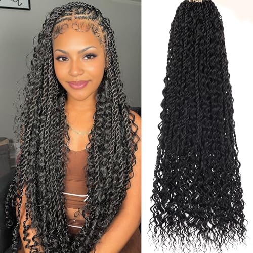 9 Packs 24 Inch Senegalese Twist Crochet Hair with Curls Pre-Looped Boho Island Twist Crochet Braids with Curly Ends Pre-Twisted Goddess Senegalese Twist for Women Braiding Hair Extensions 1B#