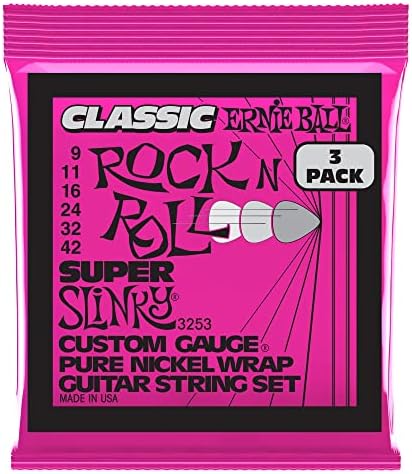 Ernie Ball Super Slinky Classic Pure Nickel Electric Guitar Strings 3-pack, 9-42 Gauge (P03253)