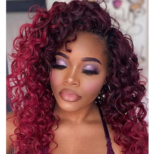 Leeven Curly Crochet Hair 10 Inch 8 Packs Burgundy Gogo Curl Crochet Hair Pre Looped Ocean Wave Crochet Hair Ombre Red Deep Twist Bohemian Box Braids Synthetic Water Wave Braiding Hair for Women