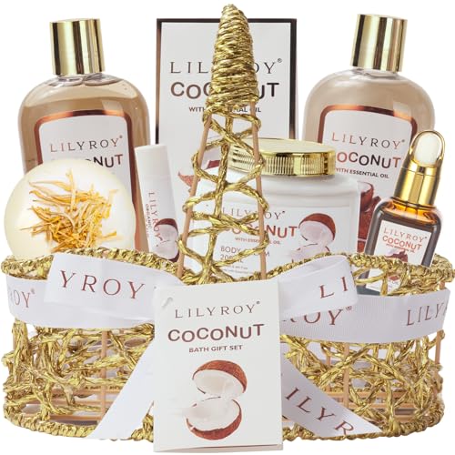 Coconut Valentines Day Gifts Spa Gift Basket Set for Women Men Bath and Body Gift Basket Set for Women Christmas Gifts Mom Mothers Day Birthday Spa Bath Gift Set Spa Kit for Women Fathers Day Gifts