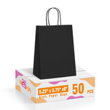 MESHA Paper Gift Bags 5.25x3.75x8 50Pcs Black Paper Bags for Small Business,Small Paper Gift Bags with Handles Bulk,Birthday Wedding Party Favor Bags