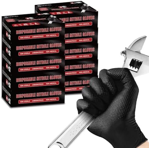 8 Mil Heavy Duty Disposable Nitrile Gloves with Diamond Texture Grip Rubber Gloves Latex & Powder Free