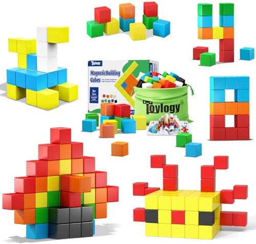48PCS Magnetic Blocks for Toddlers Toys, Large Magnetic Cube Toys for Sensory STEM Education Preschool Magnet Toys for 3 4 5 6 Year Old Boys and Girls, Compatile with Mine Magnet World