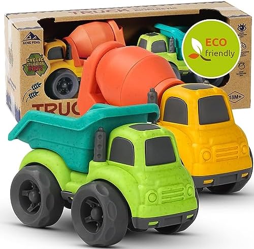 Toddler Car Toys for 1-3 Year Old, BPA Free, Phthalates Free, PVC, Dump Truck, Mixer Cement, Easter Christmas Birthday Gifts for 2 3 4 Year Boy Girl. Dishwasher Safe, Recycled Plastic