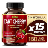 Tart Cherry - 23,000mg with Turmeric, Ginger, Elderberry - Joint Support & Muscle Recovery - Made in USA (180 Count (Pack of 1))