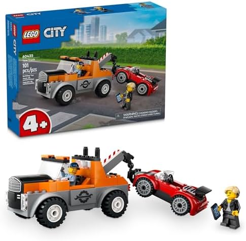 LEGO City Tow Truck and Sports Car Repair Building Set, Kids Gift Idea with 2 Minifigures and Accessories Including a Cochlear Implant, Pretend Play Tow Truck Toy for Boys & Girls Ages 4 and Up, 60435