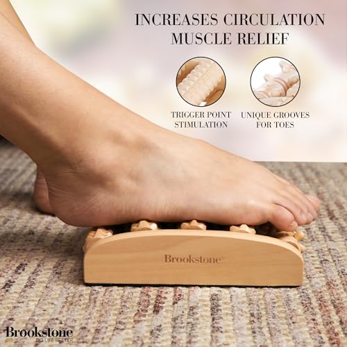 Brookstone Foot Roller Massager Plantar Fasciitis Relief – Wood Foot Massage Tool – Stimulate Foot Reflexes, Relieve Stress, and Soothe Tension - Massagers Foot Care for Women and Men (Oak)