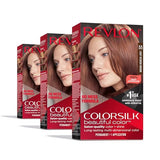 Revlon ColorSilk Beautiful Color Permanent Hair Color, Long-Lasting High-Definition Color, Shine & Silky Softness with 100% Gray Coverage, Ammonia Free, 55 Light Reddish Brown, 3 Pack