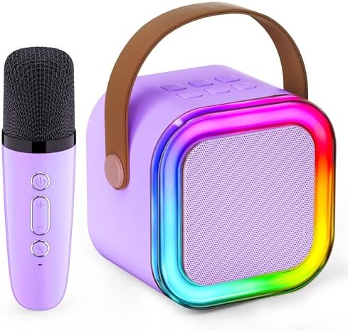 Mini Karaoke Machine for Kids, Birthday Easter Gifts Toys for Girls Boys Friends Age 3-12+, Portable Bluetooth Speaker with 1 Wireless Mic, Karafun Premium Songs Family Home Party(Purple)