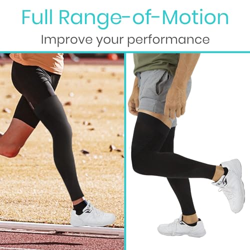 Vive Full Leg Compression Sleeves for Men & Women (Pair) - Knee, Calf, & Thigh Support Brace Wrap for Basketball, Football, Wrestling - Footless Long Running Accessories for Shin Splints (Large)