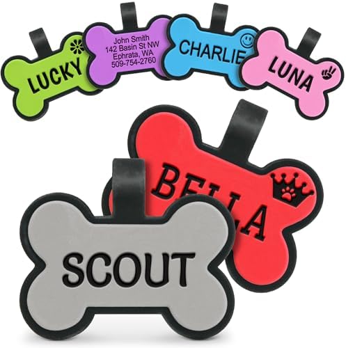 GoTags Silicone Dog Tags, Soundless Pet Tag, Personalized Silent Tag Engraved for Pets with Cute Custom Designs, for Dogs and Cats, (Bone, Gray)