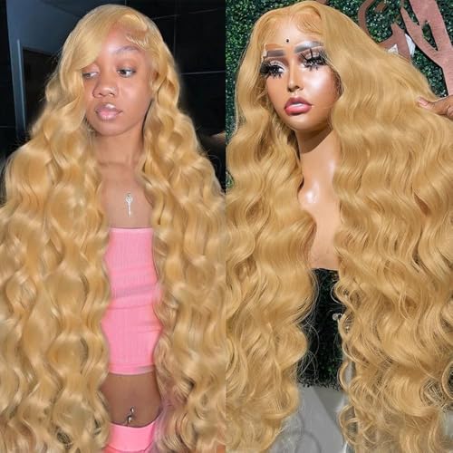34 Inch Honey Blonde Wigs Human Hair Pre Plucked 13x6 Body Wave Lace Front Wigs Human Hair 180% Density 27# Colored Wigs Human Hair Pre Plucked with Baby Hair for Women