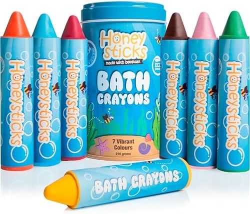Honeysticks Super Jumbo Bath Crayons Non Toxic (7 Pack) for Toddlers 1-3 and Kids 4-8, Natural Beeswax Crayons, Food-Grade Colors, Fragrance Free, Non Irritating, Bath Toys for Bathtub, Shower, Gift
