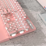 Typewriter Mechanical Gaming Keyboard and Mouse Combo, Retro Punk Round Keycaps White LED Backlit USB Wired Computer Keyboard for Game and Office, for Windows Laptop PC, Red Switches(Pink)