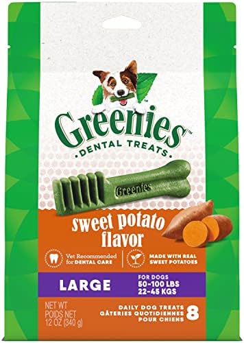 Greenies Large Natural Dog Dental Treats, Sweet Potato Flavor, 12 oz. Pack (8 Treats)