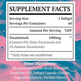 Sveikata Liposomal Tocotrienols Supplement 1000mg, Vitamin E, 95% Delta-tocotrienols and 5% Gamma-tocotrienols, Hligh Absorption Heart, Vascular & Brain Function, Non-GMO, 60 softgels