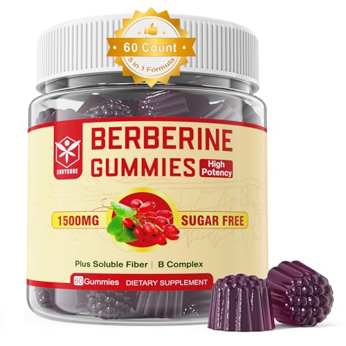 Berberine Supplement 1500mg with Soluble Fiber, B1, B3 & B6, Sugar Free Berberine HCL Gummies, High Bioavailability AMPK Activitor for Metabolism Balanced, Daily Digestive & Body Management, 60 Cts