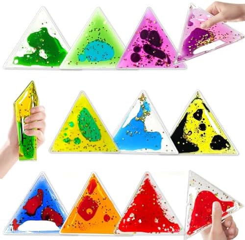 Squishy Liquid Sensory Gel Tiles 9 Packs - Triangle Liquid Sensory Toys for Sensory Play & Portable Fun, Washable Sensory Floor Tiles for Toddles 3+ Learning, Calming, Fidgeting