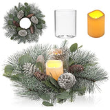 18" Christmas Wreath for Table Centerpieces Advent Wreath with Flameless Candles Table Wreath with Detachable Glass Holder Rusitc Christmas Candle Centerpieces Artificial Wreaths for Front Door Window