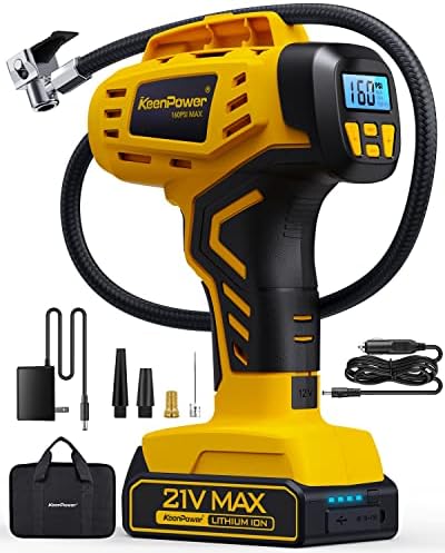 Tire Inflator Portable Air Compressor - 2X Faster - 21V Rechargeable Battery Powered Handheld 160PSI Tire Inflator, Dual Power Supply Modes, Air Pump for Car Motorcycle E-Bike