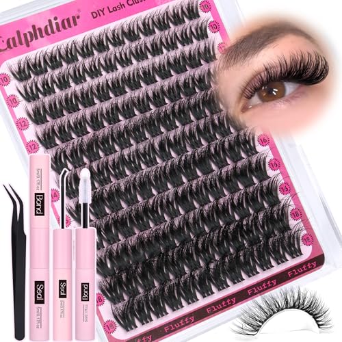 Lash Clusters Kit Fluffy Eyelash Extension Kit Volume Individual Lashes Extension Kit Wispy Eyelash Clusters Kit DIY Lash Kit Thin Clear Band Cluster Eyelash Extensions 10-18mm Lash Extension Kit