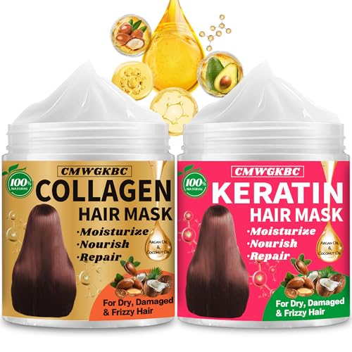 Collagen Hair Mask & Keratin Hair Mask for Damaged Hair,Keratin Hair Treatment,Repair Deep Conditioner for Dry Hair,Vitamin E Natural Hydrating Hair Mask with Argan Oil All Hair Type,Hair Care Gifts