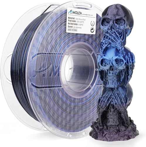 AMOLEN PLA 3D Printer Filament, Silk Shiny Black Blue PLA Filament 1.75mm, Color Change 3D Printing Filament for Most FDM 3D Printer, 1kg Spool(2.2lbs)