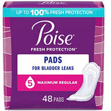 Poise Incontinence Pads & Postpartum Incontinence Pads, 5 Drop Maximum Absorbency, Regular Length, 48 Count, Packaging May Vary