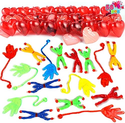 JOYIN 28 Packs Valentines Day Sticky Hands and Man Kids Gifts with Greeting Cards and Filled Hearts, Sticky Wall Climber Rolling Men for Classroom Exchange Prizes, Party Favors, Exchange Gift