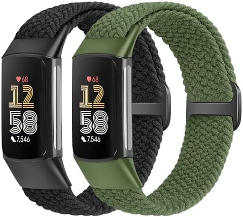Elastic Braided Bands Compatible with Fitbit Charge 5/Fitbit Charge 6 for Women Men, Breathable Adjustable Stretchy Nylon Loop Sport Replacement Wristbands for Fitbit Charge 6 Charge 5 Straps