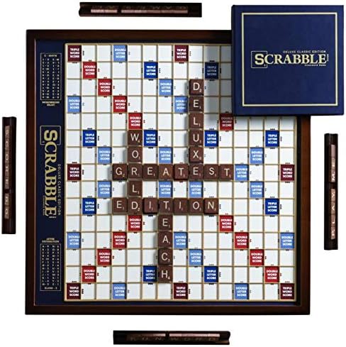 Scrabble Deluxe Edition with Rotating Wooden Game Board – Classic Family Word Game